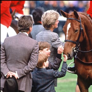 Lady Di avec les princes William et Harry à Badminton en avril 1991.