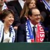 Martine Aubry et François Hollande - Finale de la Coupe Davis au Stade Pierre Mauroy de Lille Métropole. Match en double remporté par la Suisse face à la France le 22 novembre 2014