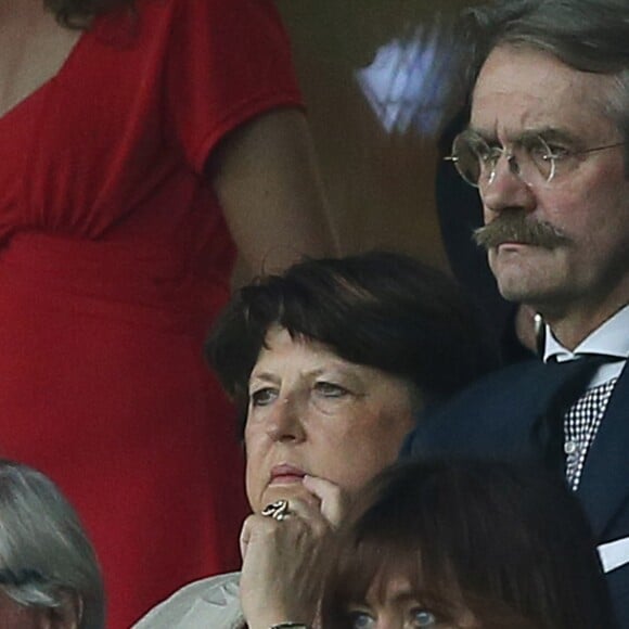 Martine Aubry et son mari Jean-Louis Brochenau match amical France-Jamaïque à Lille le 8 juin 2014.