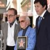 Kevin de Leon, Peter Bogdanovich et Charles Aznavour lors de la remise de son étoile sur le Hollywood Walk of Fame à Los Angeles, le 24 août 2017. © Chris Delmas/Bestimage