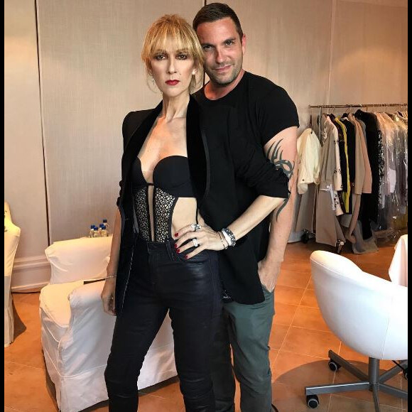 Céline Dion et son coiffeur. La star va assister au lancement du disque de son frère Jacques, le 30 août 2017 à Montréal.