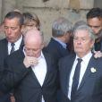 Pascal Desprez, Alain Delon, Anthony Delon - Sorties des obsèques de Mireille Darc en l'église Saint-Sulpice à Paris. Le 1er septembre 2017