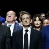 Eric Woerth, Nicolas Sarkozy, Carla Bruni-Sarkozy et François Baroin - Meeting "Tout pour la France" de Nicolas Sarkozy au Zénith de Paris, France, le 9 octobre 2016. © Stéphane Lemouton/Bestimage