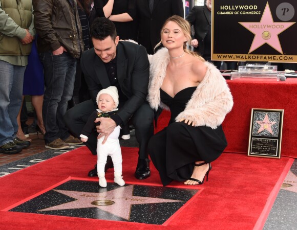 Adam Levine avec sa femme Behati Prinsloo et sa fille Dusty Rose Levine - Adam Levine reçoit son étoile sur le Walk of Fame à Hollywood, le 10 février 2017 © Chris Delmas/Bestimage
