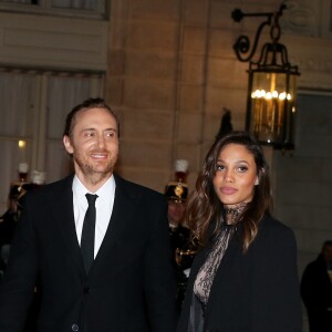 Le DJ David Guetta et sa compagne Jessica Ledon arrivent au dîner d'état donné en l'honneur du président cubain Raul Castro au palais de l'Elysée à Paris, le 1er février 2016. © Dominique Jacovides/Bestimage