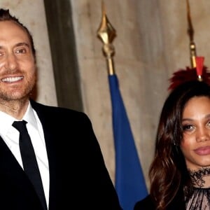 Le DJ David Guetta et sa compagne Jessica Ledon arrivent au dîner d'état donné en l'honneur du président cubain Raul Castro au palais de l'Elysée à Paris, le 1er février 2016. © Dominique Jacovides/Bestimage