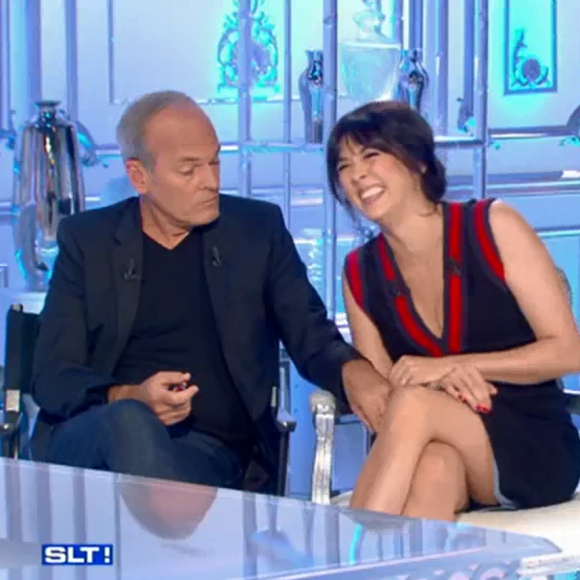 Nolwenn Leroy et Laurent Baffie complices et amusés face à Michel Fugain dans "Salut les terriens !" (C8), le 23 septembre 2017.