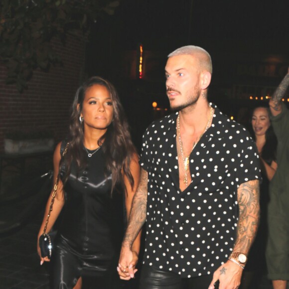 M. Pokora et sa compagne Christina Milian fêtent leurs anniversaires respectifs avec leurs amis au restaurant "Beauty & Essex" à Los Angeles le 26 septembre 2017.