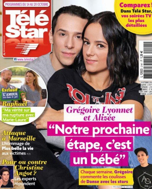 Couverture du magazine "Télé Star", avec Alizée et Grégoire Lyonnet, en kiosques le 9 octobre 2017.