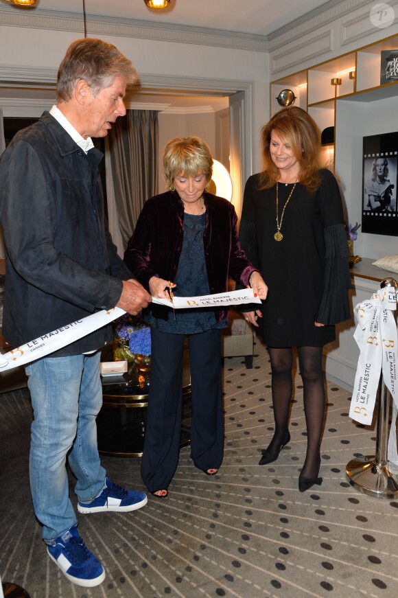 Semi-Exclusif - Dominique Desseigne, Danièle Thompson et Samantha Marshall (la petite-fille de Michèle Morgan) lors de la soirée d'inauguration de la "Suite Michèle Morgan" de l'Hôtel Barrière le Majestic Cannes, le 7 octobre 2017. © Guirec Coadic/Bestimage