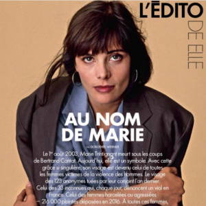 Hommage à Marie Trintignant dans le magazine ELLE, octobre 2017.