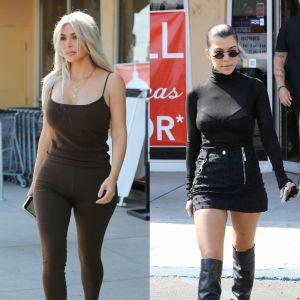 Kim et Kourtney Kardashian quittent le magasin Aldik Home à Los Angeles, le 18 octobre 2017.