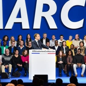 Premier meeting de campagne à l'élection présidentielle d'Emmanuel Macron et de son mouvement "En Marche !" au Parc des Expositions de la porte de Versailles à Paris. Le 10 décembre 2016 © Lionel Urman / Bestimage