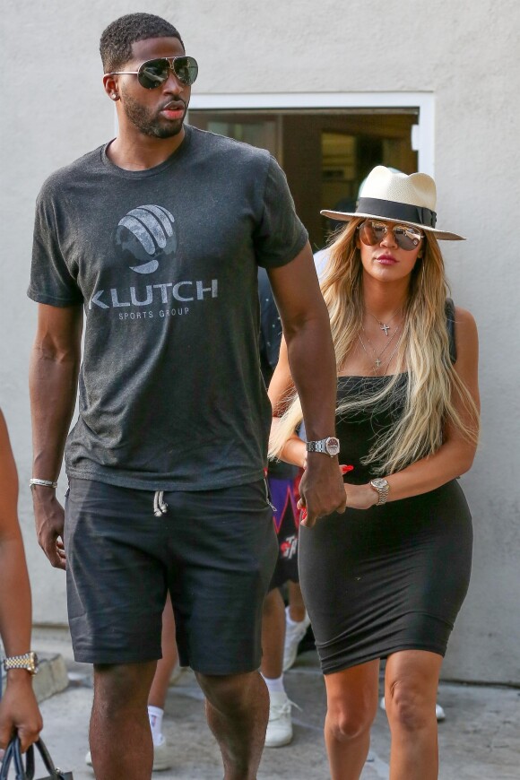 Khloe Kardashian et son nouveau compagnon Tristan Thompson sont allés déjeuner au restaurant Benihana à Los Angeles, le 5 juillet 2017.
