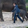 Exclusif - La Princesse Stéphanie de Monaco devient la marraine d'un bébé éléphant nommé Ta Wan (rayon de soleil), âgé de 5 semaines, lors d'une visite au parc animalier de Pairi Daiza en Belgique. Le 26 octobre 2017. La princesse a également rencontré un panda.