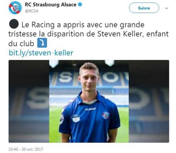 Le RC Strasnourg Alsace a annoncé la mort de son joueur Steven Keller le 30 octobre sur Twitter et sur son site officiel.