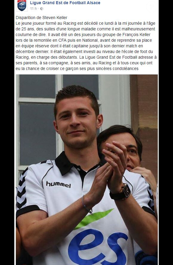 La Ligue Grand Est de Football Alsace a réagi à l'annonce de la mort de Steven Keller, décédé des suites d'une longue maladie à l'âge de 25 ans.