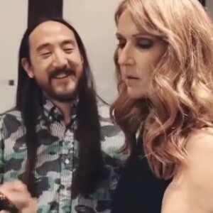 Céline Dion rencontre le DJ Steve Aoki, à Las Vegas, en novembre 2015