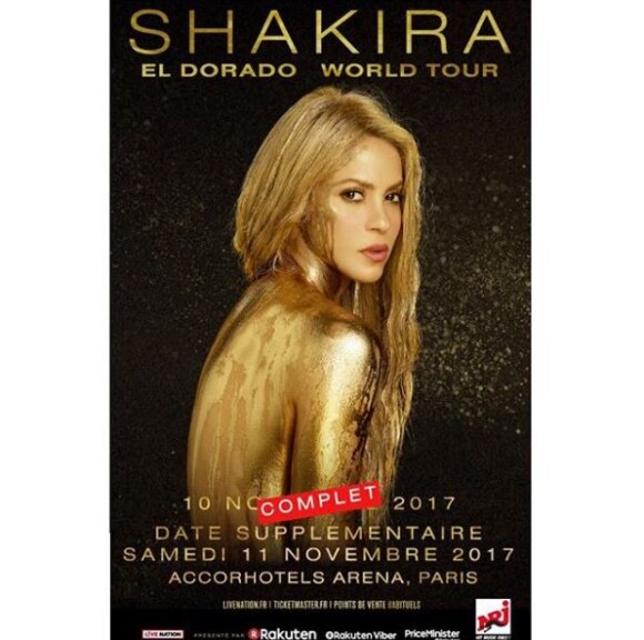 Affiche des concerts que Shakira aurait dû donner les 10 et 11 novembre 2017 à l'AccorHotels Arena, à Paris.