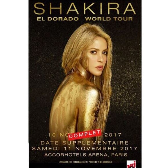 Affiche des concerts que Shakira aurait dû donner les 10 et 11 novembre 2017 à l'AccorHotels Arena, à Paris.