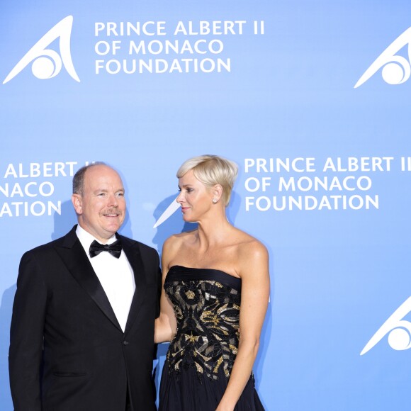 Le prince Albert II de Monaco et la princesse Charlene au 1er "Gala pour l'Océan de Monte-Carlo" sur les terrasses de l'Opéra à Monaco, le 28 septembre 2017. © Claudia Albuquerque/Bestimage