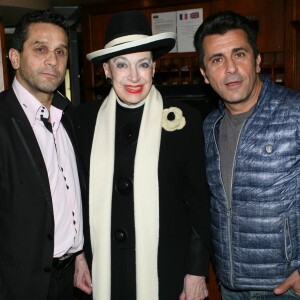 David Donadei (président/fondateur de l'association "Citestars"), Geneviève de Fontenay et Bébert des Forbans (Albert Kassabi) - L'association CITESTARS, organise la première édition de l'élection de Miss Beauté National 2018 dans la salle de réception La Chesnaie du Roy, à Paris, le 4 décembre 2017. © JLPPA/Bestimage