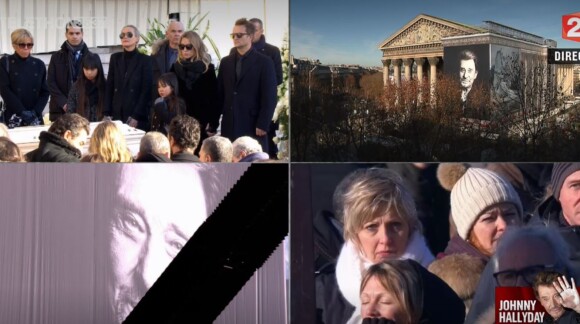 Les proches de la star se recueillent lors des obsèques de la star à l'église de la Madeleine à Paris, le 9 décembre 2017.