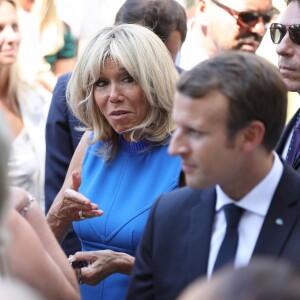 Emmanuel Macron et sa femme Brigitte Macron - Allocution du président de la République française lors d'une réception offerte par la France en l'honneur de la communauté française à l'école française d'Athènes. Le 8 septembre 2017 © Dominique Jacovides / Bestimage