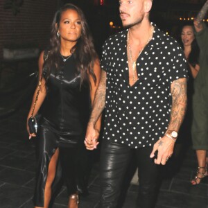 M. Pokora et sa compagne Christina Milian fêtent leurs anniversaires respectifs avec leurs amis au restaurant "Beauty & Essex" à Los Angeles le 26 septembre 2017. s