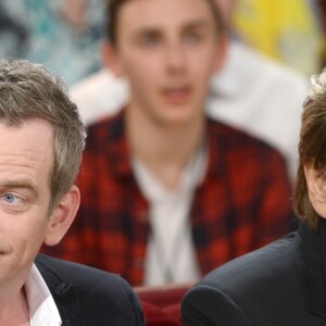 Garou et Johnny Hallyday - Enregistrement de l'émission "Vivement Dimanche" à Paris le 14 mars 2014.