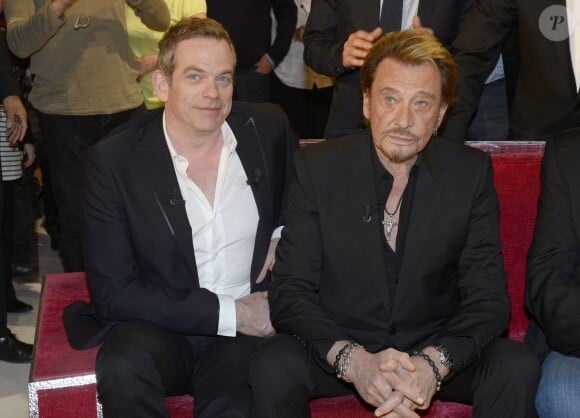 Garou et Johnny Hallyday - Enregistrement de l'émission "Vivement Dimanche" à Paris le 14 mars 2014.