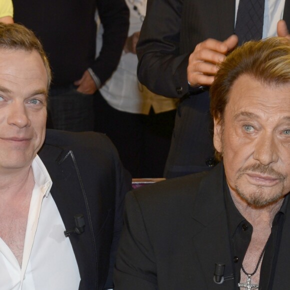 Garou et Johnny Hallyday - Enregistrement de l'émission "Vivement Dimanche" à Paris le 14 mars 2014.