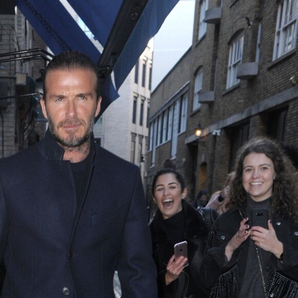 David Beckham assiste à la présentation de la nouvelle collection de Kent & Curwen, à la Fashion Week de Londres. Le 7 janvier 2018.