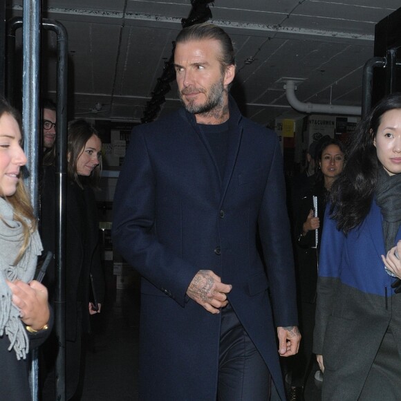 David Beckham assiste à la présentation de la nouvelle collection de Kent & Curwen, à la Fashion Week de Londres. Le 7 janvier 2018.