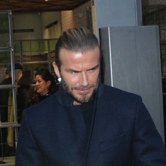 David Beckham assiste à la présentation de la nouvelle collection de Kent & Curwen, à la Fashion Week de Londres. Le 7 janvier 2018.