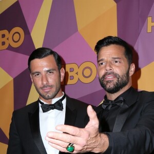 Ricky Martin et son compagnon Jwan Yosef au photocall de la soirée HBO's official Golden Globe after party au restaurant Circa 55 de l'hôtel Hilton à Beverly Hills le 7 janvier 2018.