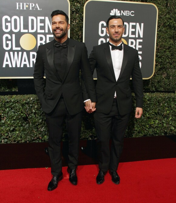 Ricky Martin et Jwan Yosef sur le tapis rouge de la 75ème cérémonie des Golden Globe Awards au Beverly Hilton à Los Angeles, le 7 janvier 2018.