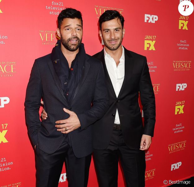 Ricky Martin et son fiancé - Première de la saison 2 de la série "The Assassination Of Gianni Versace: American Crime Story" à Los Angeles, Californie, Etats-Unis, le 8 janvier 2018. © JLPPA/Bestimage