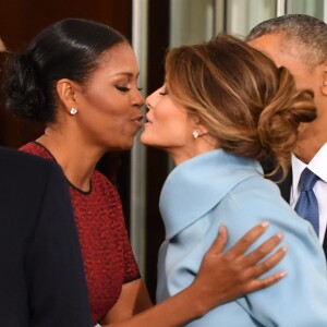 Michelle et Barack Obama, Melania et Donald Trump à la Maison Blanche avant la cérémonie d'investiture, Washington, le 20 janvier 2017.