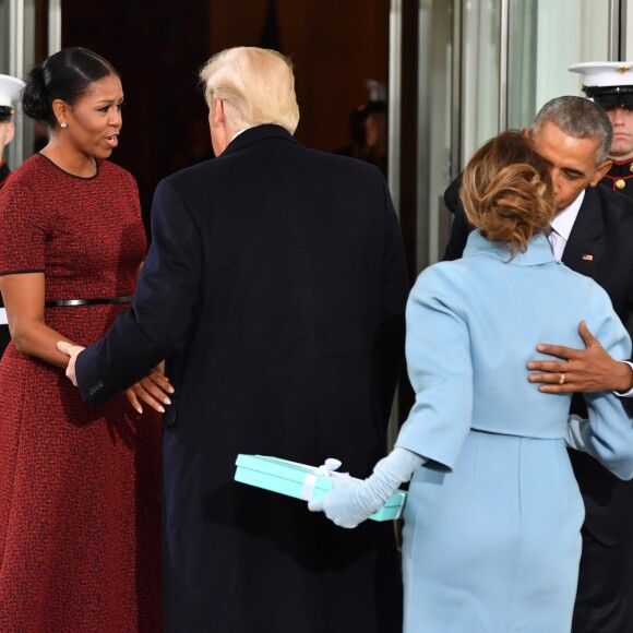 Michelle et Barack Obama, Melania et Donald Trump à la Maison Blanche avant la cérémonie d'investiture, Washington, le 20 janvier 2017.