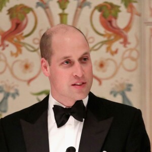 Le prince William pendant son discours lors du dîner au palais royal à Oslo le 1er février 2018.