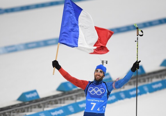 Martin Fourcade - Le relais mixte français de biathlon médaillé d'or lors de la 23ème édition des Jeux Olympiques d'hiver à Pyeongchang, Corée du Sud, le 20 février 2018.