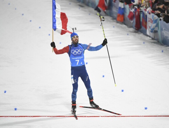 Martin Fourcade - Le relais mixte de biathlon médaillé d'or lors de la 23ème édition des Jeux Olympiques d'hiver à Pyeongchang, Corée du Sud, le 20 février 2018.