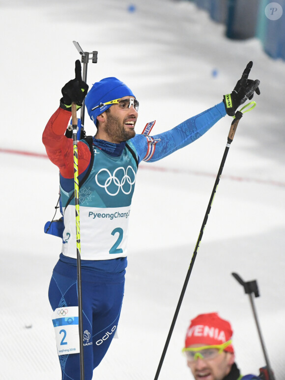 Martin Fourcade médaillé d'or sur la mass start en Biathlon lors de la 23ème édition des Jeux Olympiques d'hiver à Pyeongchang, Corée du Sud, le 18 février 2018. © Xinhua/Zuma Press/Bestimage