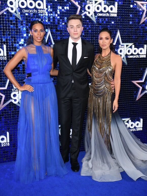 Rochelle Humes, Roman Kemp, Myleene Klass au photocall des "Global Awards 2018" à Londres, le 1er mars 2018.
