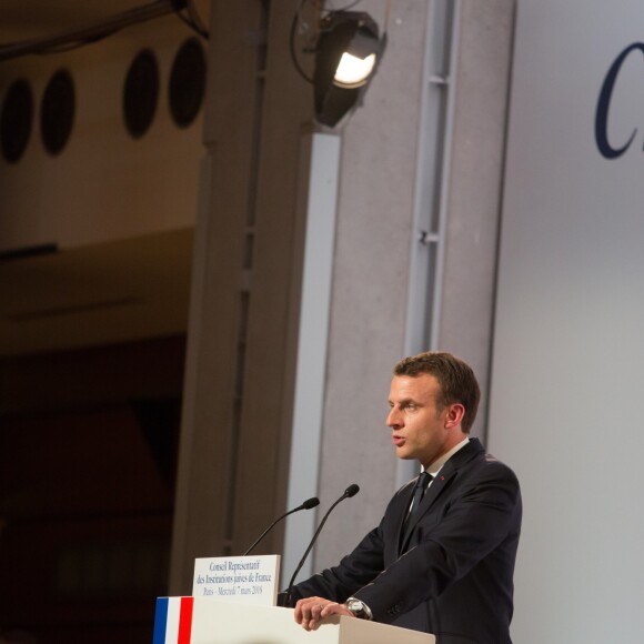 Emmanuel Macron - 33ème dîner du Crif (Conseil Representatif des Institutions juives de France) au Carrousel du Louvre à Paris, France, le 7 mars 2018. © Hamilton/Pool/Bestimage
