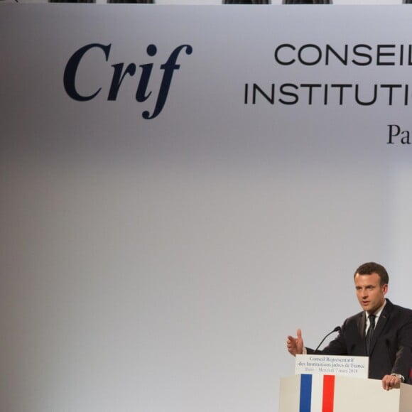 Emmanuel Macron - 33ème dîner du Crif (Conseil Representatif des Institutions juives de France) au Carrousel du Louvre à Paris, France, le 7 mars 2018. © Hamilton/Pool/Bestimage