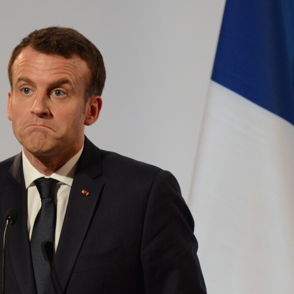 Emmanuel Macron - 33ème dîner du Crif (Conseil Representatif des Institutions juives de France) au Carrousel du Louvre à Paris, France, le 7 mars 2018. © Erez Lichtfeld / Bestimage