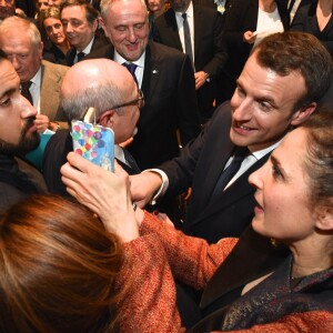 Emmanuel Macron - 33ème dîner du Crif (Conseil Representatif des Institutions juives de France) au Carrousel du Louvre à Paris, France, le 7 mars 2018. © Erez Lichtfeld / Bestimage