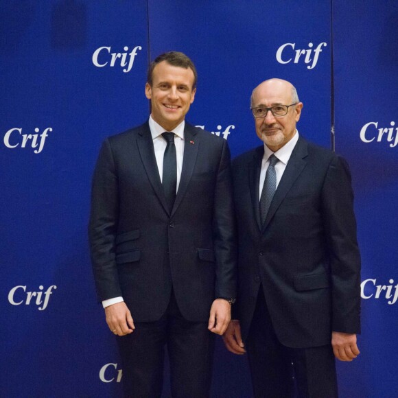 Emmanuel Macron et Francis Kalifat - 33ème dîner du Crif (Conseil Representatif des Institutions juives de France) au Carrousel du Louvre à Paris, France, le 7 mars 2018. © Hamilton/Pool/Bestimage
